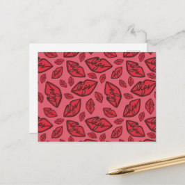 Niedliche Funny Lips Muster rosa Hintergrund Postkarte