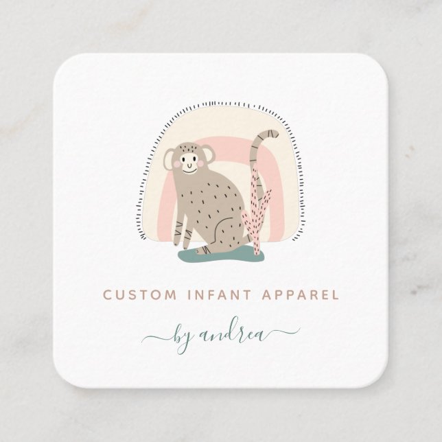 Niedliche Funny Monkey Rainbow Whimsical Baby Bout Quadratische Visitenkarte (Vorderseite)