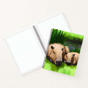 Niedliche Funny Napping Capybaras am Teich Notizbuch