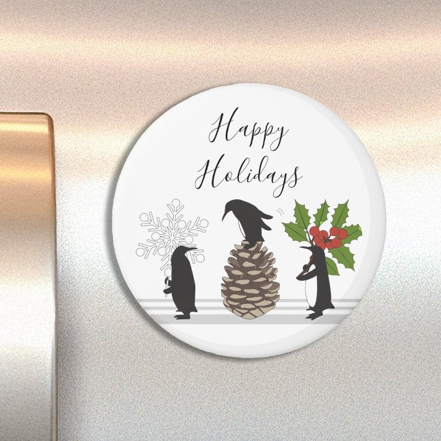 Niedliche Funny Pinguine Whimsical Happy Holidays Magnet (Von Creator hochgeladen)
