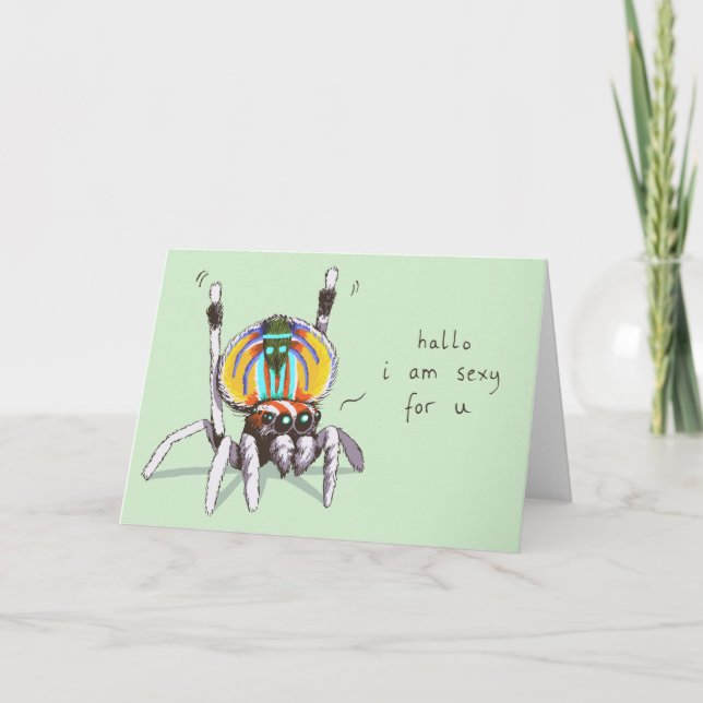 Niedliche Funny Romantic Peacock Spider Grußkarte Karte (Vorderseite)