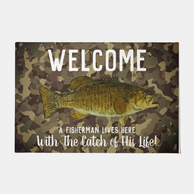 Niedliche Funny Smallmouth Bass Willkommen Fischen Fußmatte (Vorderseite)