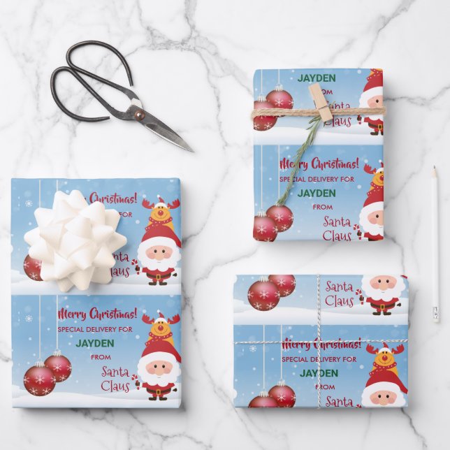 Niedliche Funny Special Delift Santa Rudolph Geschenkpapier Set (Vorderseite)