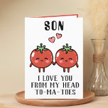 Niedliche Funny Tomato Pun Son Happy Geburtstag Dankeskarte<br><div class="desc">Suchen Sie eine einzigartige Möglichkeit,  Ihre Liebe und Ihren Spaß Ihrem Kind auszudrücken? Unsere lustige Grußkarte für den Tomatenkuchen ist die perfekte Wahl für Ihren Sohn zum Geburtstag! Passen Sie es an,  indem Sie Ihre eigene persönliche Nachricht hinzufügen.</div>