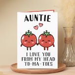 Niedliche Funny Tomato Pun Tante Happy Geburtstag Dankeskarte<br><div class="desc">Suchen Sie eine einzigartige Möglichkeit,  Ihre Liebe und Ihren Spaß zu Ihrer Tante auszudrücken? Unsere lustige Grußkarte für Tomaten ist die perfekte Wahl für jede Tante am Geburtstag! Passen Sie es an,  indem Sie Ihre eigene persönliche Nachricht hinzufügen.</div>