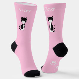 Niedliche Funny Tuxedo Cat & Paws on Light Pink Socken