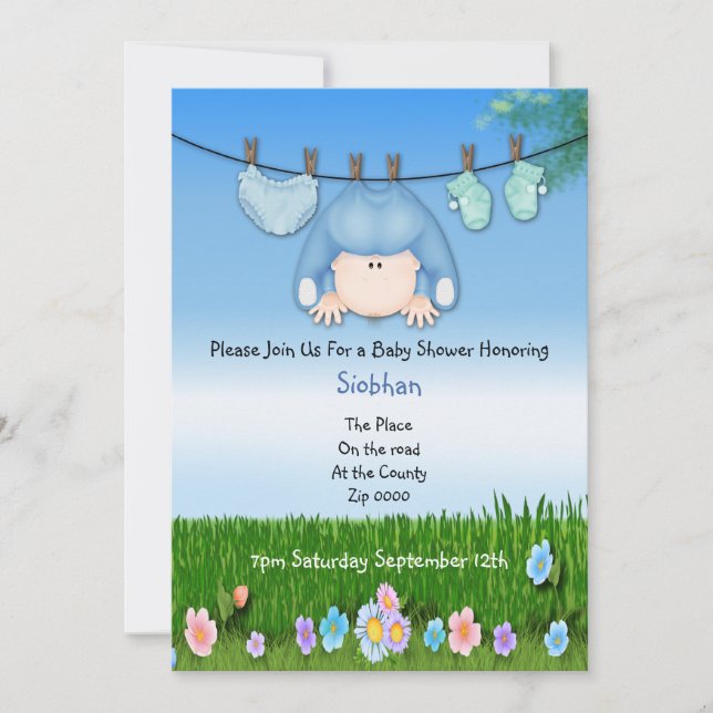 Niedliche Funny Washline Baby Boy Dusche Einladung (Vorderseite)
