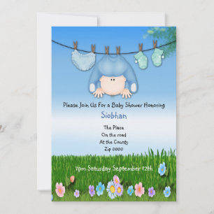 Niedliche Funny Washline Baby Boy Dusche Einladung