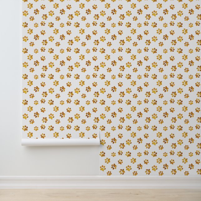 Niedliche Funny White und Gold Cat Dog Paw Prints Tapete (Anwendung)
