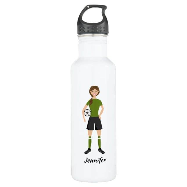 Niedliche Fußballspielerin mit Individuelle Name Edelstahlflasche (Vorderseite)