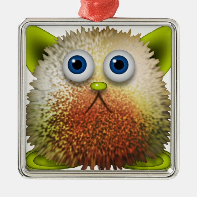 Niedliche Fuzzy Cartoon Art for All Silbernes Ornament (Vorne)