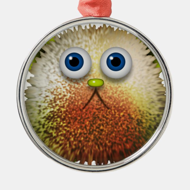 Niedliche Fuzzy Cartoon Art for All Silbernes Ornament (Vorne)