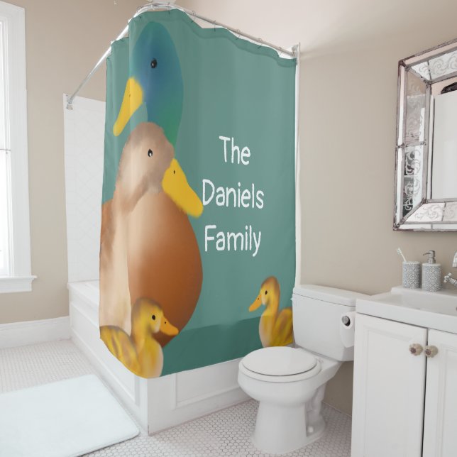 Niedliche Fuzzy Duck Familie Duschvorhang (Beispiel)