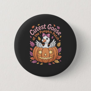 Niedliche Gans am Pumpkin Patch Erntedank Button
