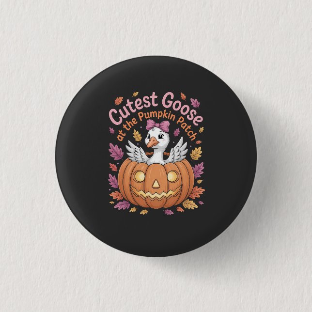 Niedliche Gans am Pumpkin Patch Erntedank Button (Vorderseite)