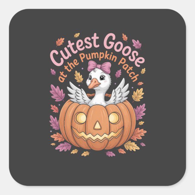 Niedliche Gans am Pumpkin Patch Erntedank Quadratischer Aufkleber (Vorderseite)