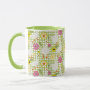 Niedliche Gänse mit handgezogenen Blume - Grüner K Tasse