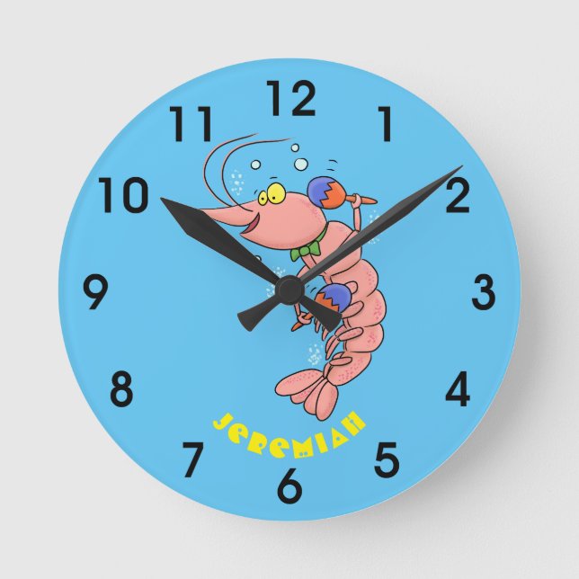 Niedliche Garnelen, Garnelen Cartoon Runde Wanduhr (Vorderseite)