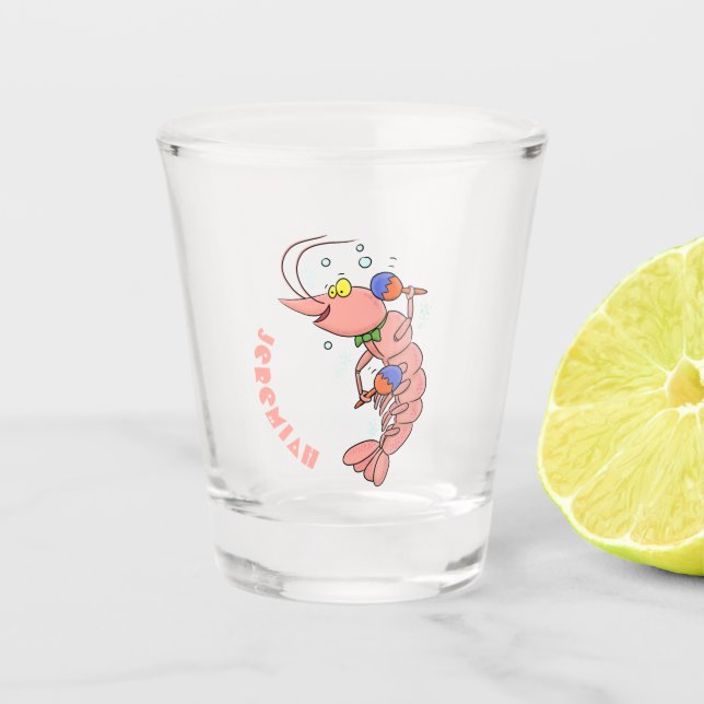 Niedliche Garnelen, Garnelen Cartoon Schnapsglas (Vorderseite)