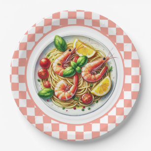 Niedliche Garnelenpasta zum Abendessen Pappteller