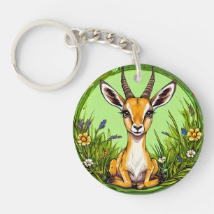 Niedliche Gazelle in einer blühenden Graslandschaf Schlüsselanhänger