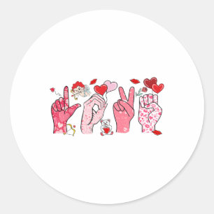 Niedliche Gebärdensprache Asl Hand Heart Valentins Runder Aufkleber