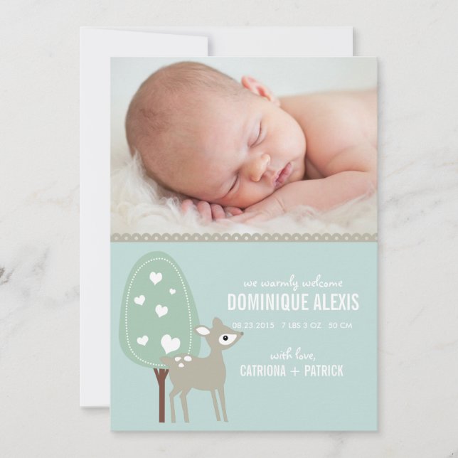 Niedliche Geburtshilfeverkündung von Baby Deer Fot Ankündigung (Vorderseite)