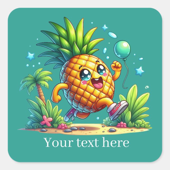 Niedliche Geburtstag Ananas Party Strand Quadratischer Aufkleber (Vorderseite)