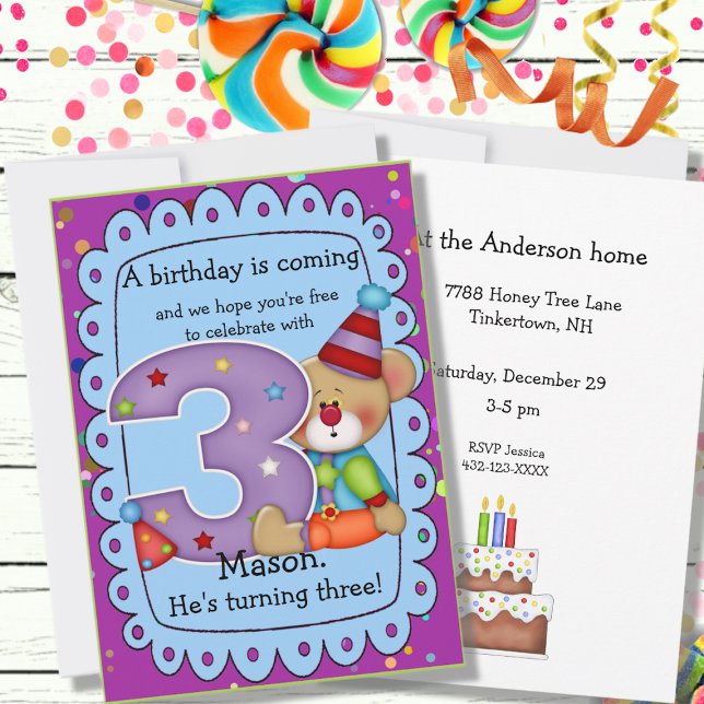 Niedliche Geburtstag Bear Einladung Alter 3 (Von Creator hochgeladen)