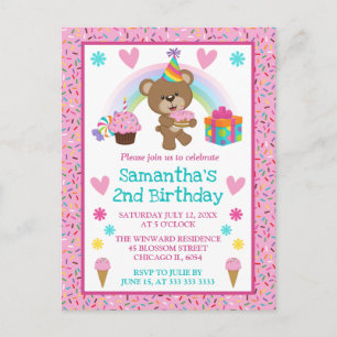 Niedliche Geburtstag Bear & Rainbow & Cake Postkarte