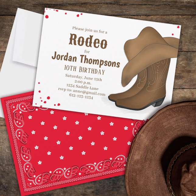Niedliche Geburtstag Cowboy Rodeo Simple Red Banda Einladung (Von Creator hochgeladen)