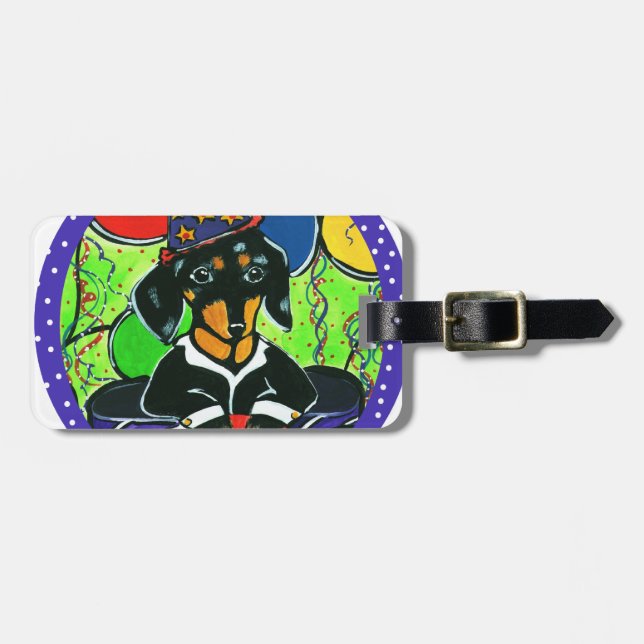 Niedliche Geburtstag Dackel Gepäckanhänger (Vorderseite horizontal)