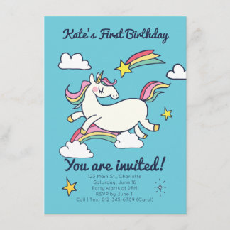 Niedliche Geburtstag Doodle Rainbow Einhorn und St Einladung