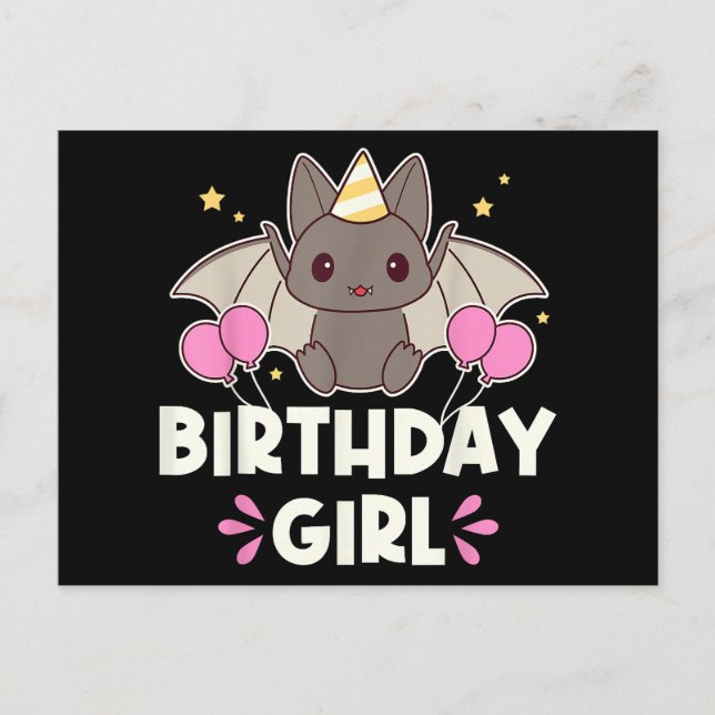 Niedliche Geburtstag Girl Bat Graphic Feiertagspostkarte (Vorderseite)