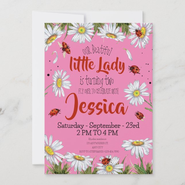 Niedliche Geburtstag Girl Ladybug Einladung (Vorderseite)