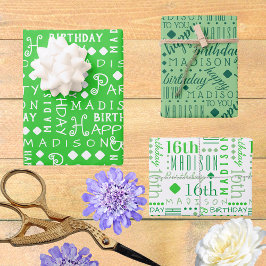 Niedliche Geburtstag Grün jedes Zeitalters Kinder  Geschenkpapier Set