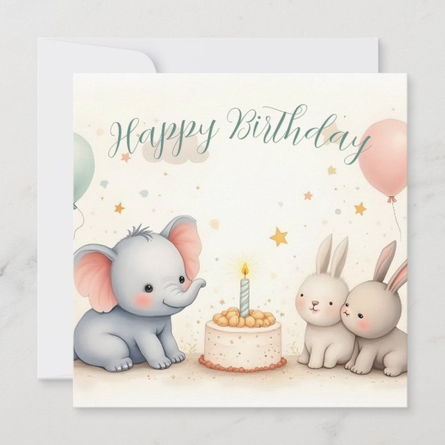 Niedliche Geburtstag Gruß mit Tierfreunden (Vorderseite)