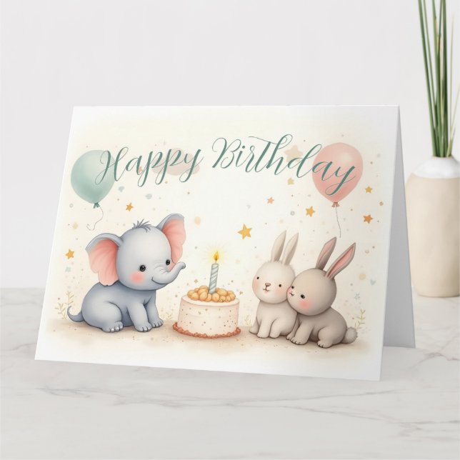 Niedliche Geburtstag Gruß mit Tierfreunden Karte (Vorderseite)