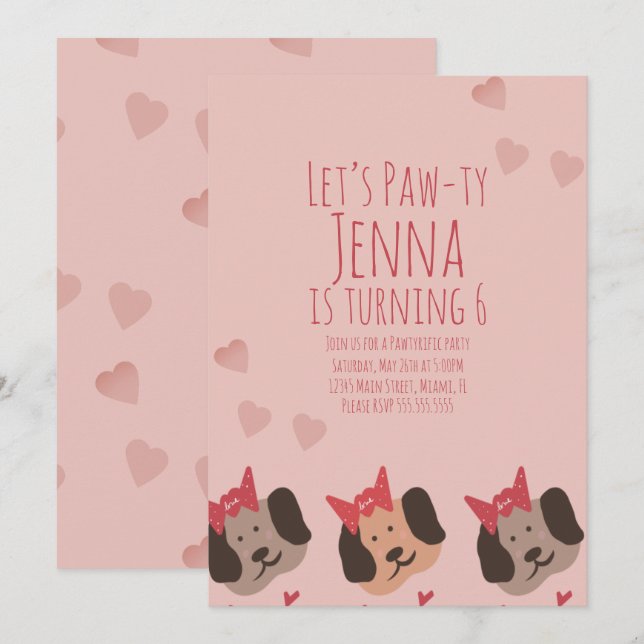 Niedliche Geburtstag Hunde Party Valentine Einladung (Vorne/Hinten)