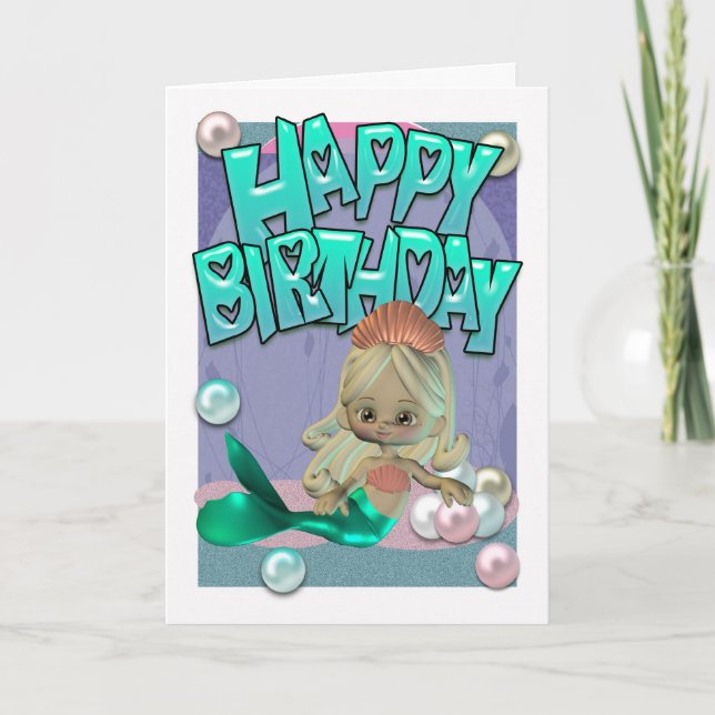 Niedliche Geburtstag-Karte mit Mermaid Karte (Vorderseite)