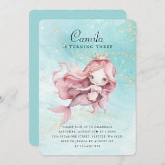 Niedliche Geburtstag Mermaid Einladung