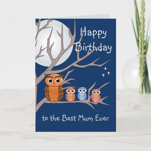 Niedliche Geburtstag-Owls-Faltkarte Karte (Vorderseite)