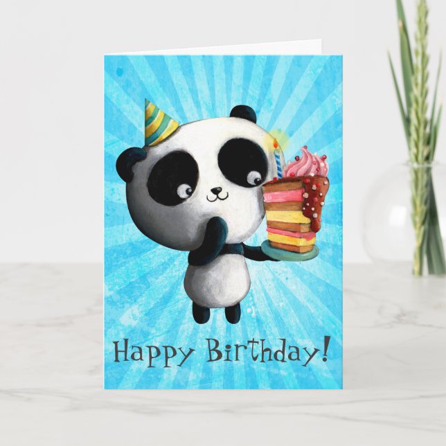 Niedliche Geburtstag Panda mit Kuchen Karte (Vorderseite)