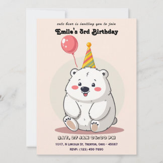 Niedliche Geburtstag Polar Bär mit Party Hat Einladung