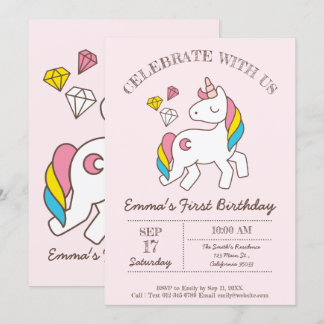 Niedliche Geburtstag Rainbow Unicorn Einladung