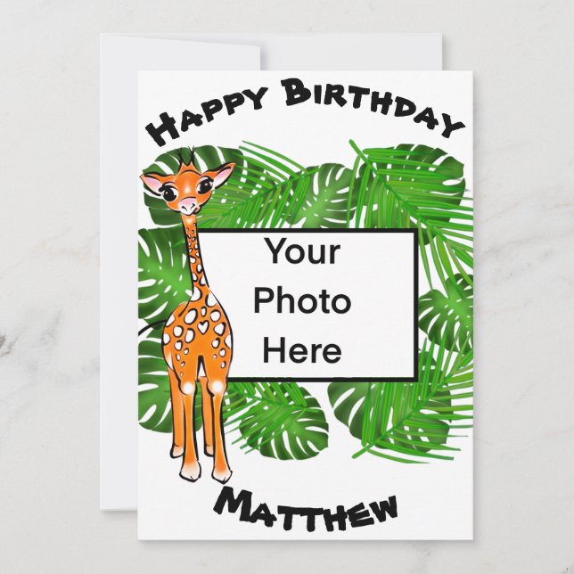 Niedliche Geburtstag Safari-Giraffe | Tropenwald Einladung (Vorderseite)