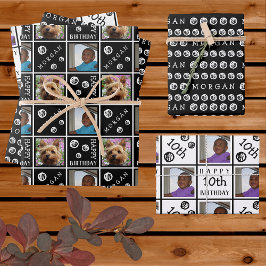 Niedliche Geburtstag Schwarz-weiß 3 Foto Name jede Geschenkpapier Set