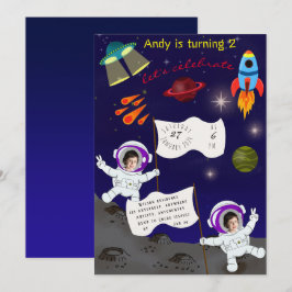 Niedliche Geburtstag Space Astronaut Cartoon Einladung