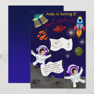 Niedliche Geburtstag Space Astronaut Cartoon Einladung