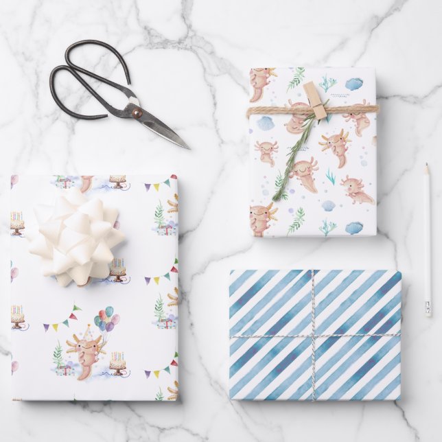 Niedliche Geburtstagsparty von Axolotl Geschenkpapier Set (Vorderseite)